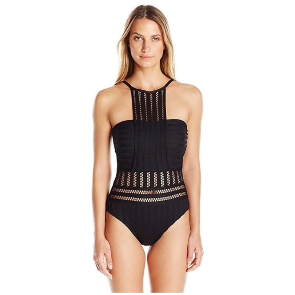 Kenneth Cole High Neck Bandeau Swim, BLK, S, NWT